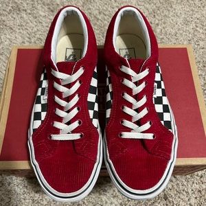 vans checkerboard red corduroy shoes 🍒